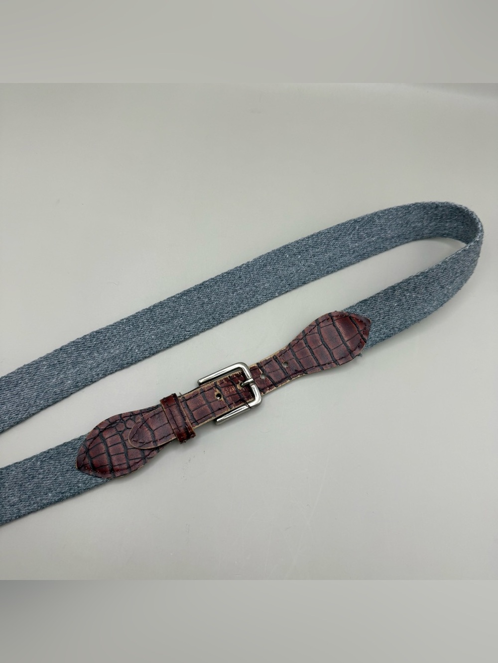 Vintage Leather Brown Grey Fabric Belt 39”